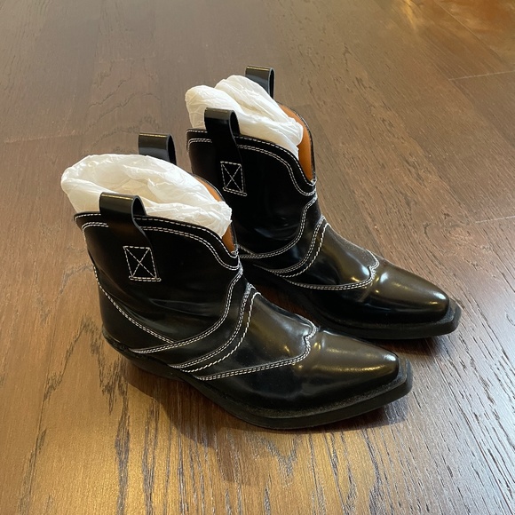 GANNI Black Western Ankle Boots SIZE 37 - Picture 7 of 7